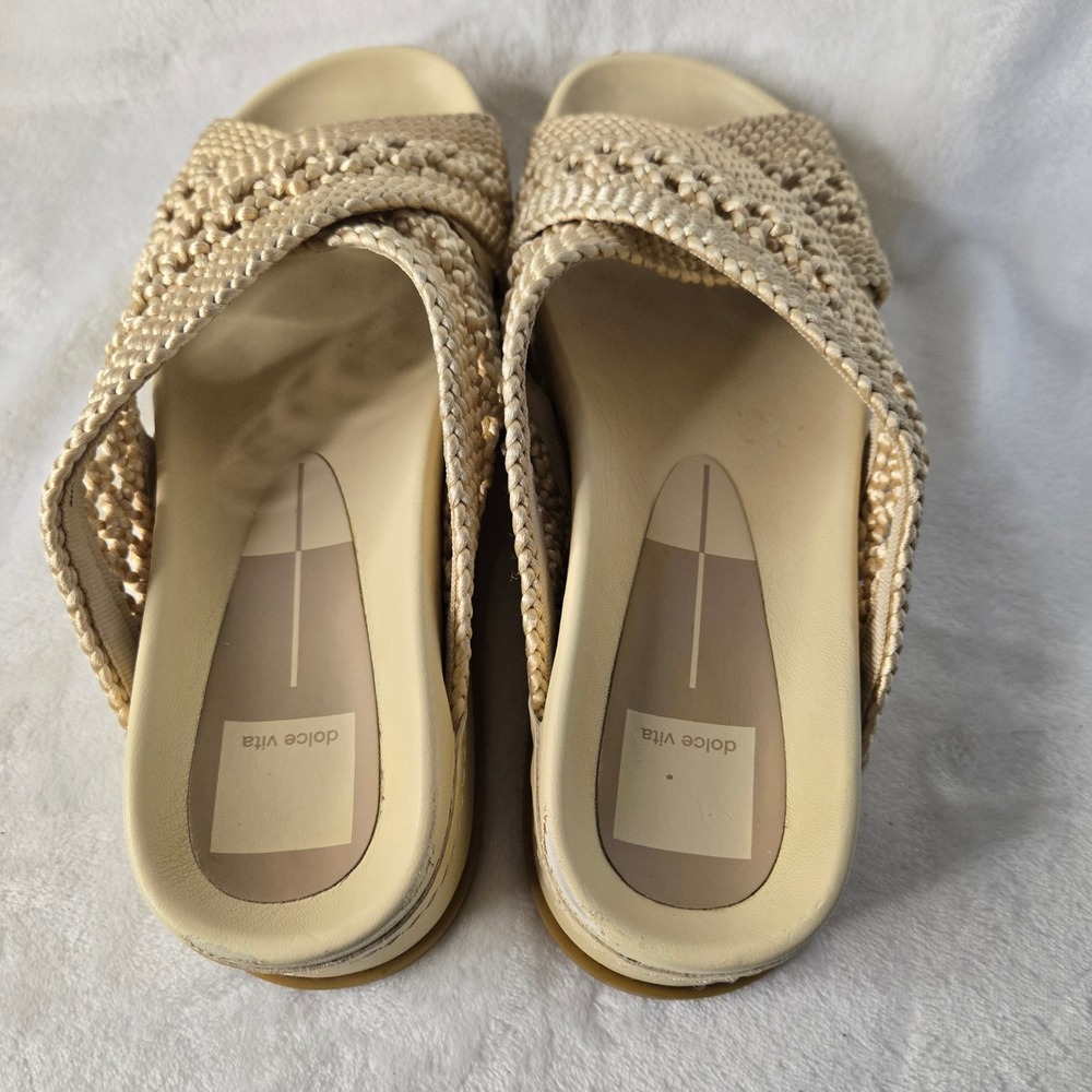 Dolce Vita Womens Woven Crisscross Platform Slide Sandals Cream Tan Boho Chunky - Picture 6 of 11